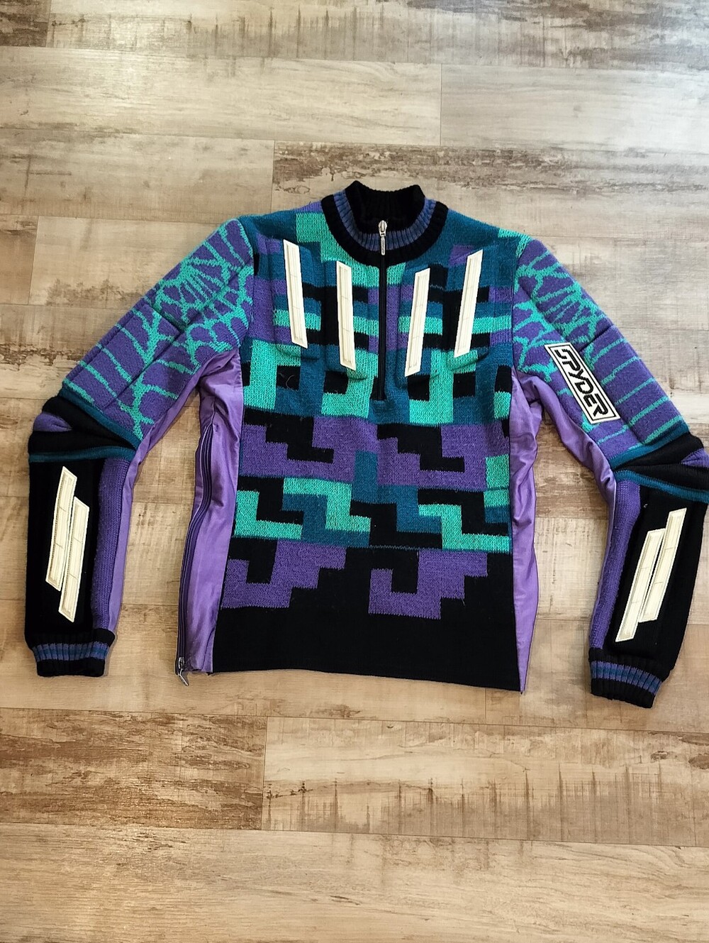 Spyder Men's Teal Purple Black Geometric Zip Sweater